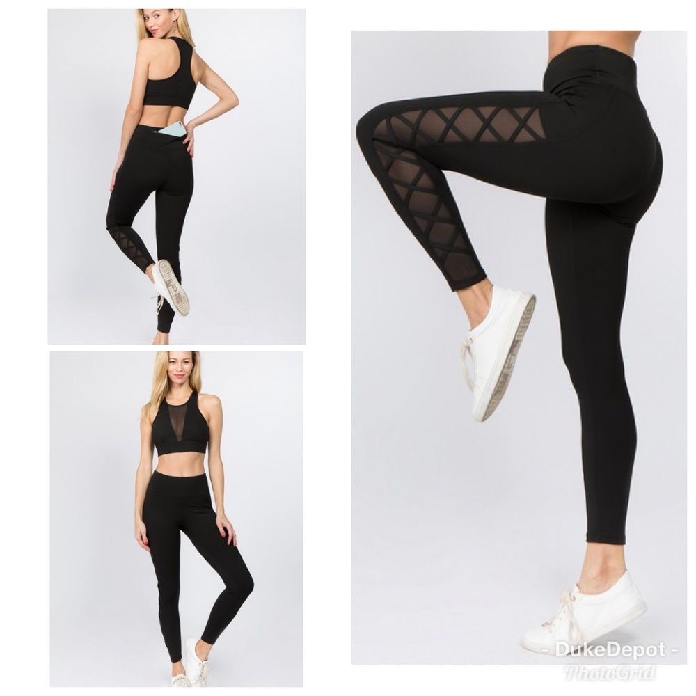 Yelete Active Lace-Up Mesh Side Workout Leggings